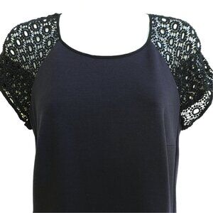 Rebecca Taylor Midnight Blue Ponte Dress Crochet Lace Raglan Sleeve Zip Back 10